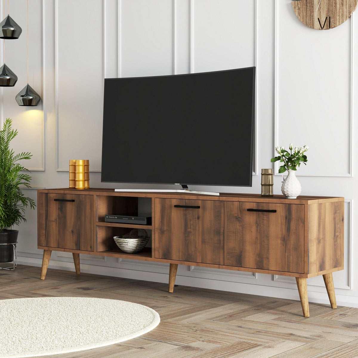 Έπιπλο Τηλεόρασης Thirasia Καρυδί 180x35x53 εκ. Μελαμίνης