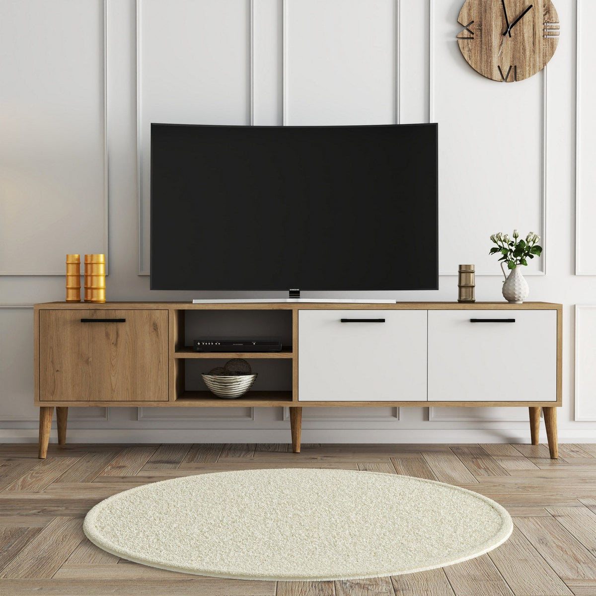 Έπιπλο Τηλεόρασης Thirasia Δρυς - Λευκό 180x35x53 εκ. Μελαμίνης