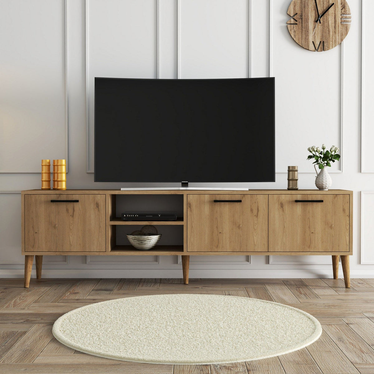 Έπιπλο Τηλεόρασης Thirasia Δρυς 180x35x53 εκ. Μελαμίνης