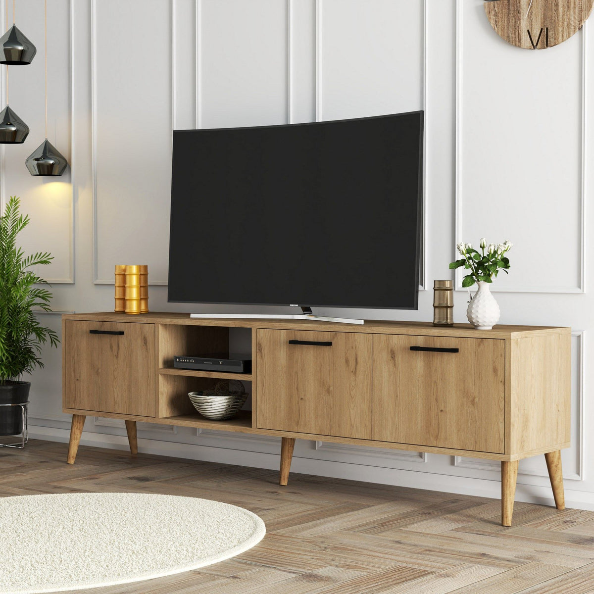 Έπιπλο Τηλεόρασης Thirasia Δρυς 180x35x53 εκ. Μελαμίνης