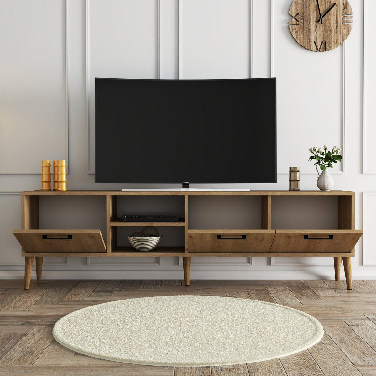 Έπιπλο Τηλεόρασης Thirasia Δρυς 180x35x53 εκ. Μελαμίνης