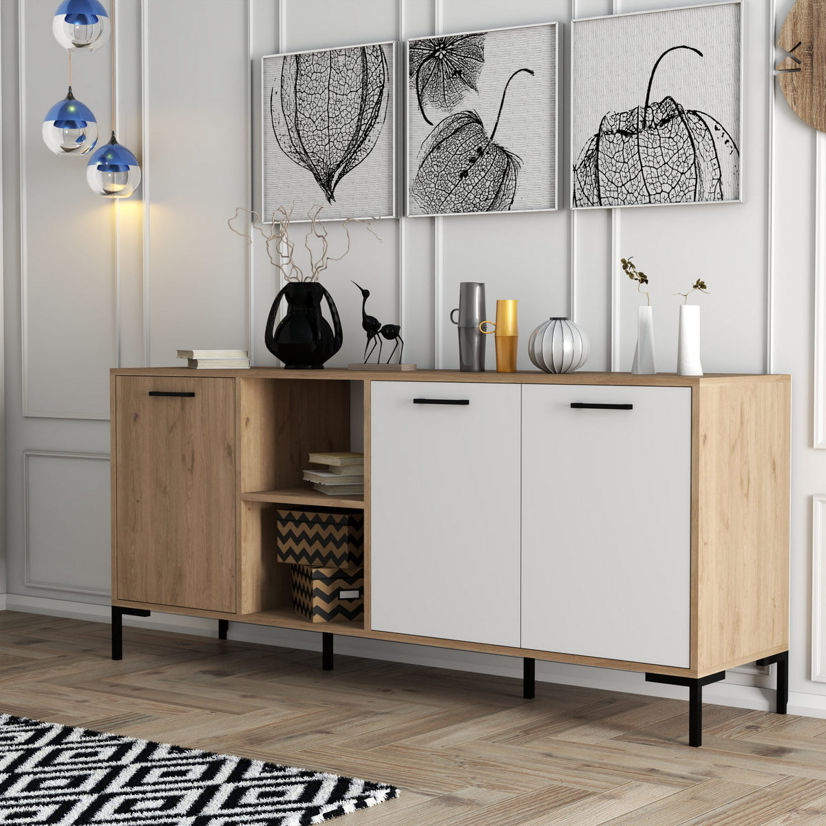 Κονσόλα Akoumia Με Ράφια Δρυς - Λευκό 180x45x80 εκ. Μελαμίνης