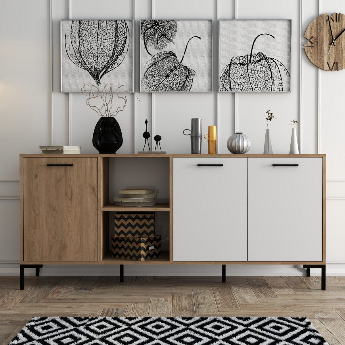 Κονσόλα Akoumia Με Ράφια Δρυς - Λευκό 180x45x80 εκ. Μελαμίνης