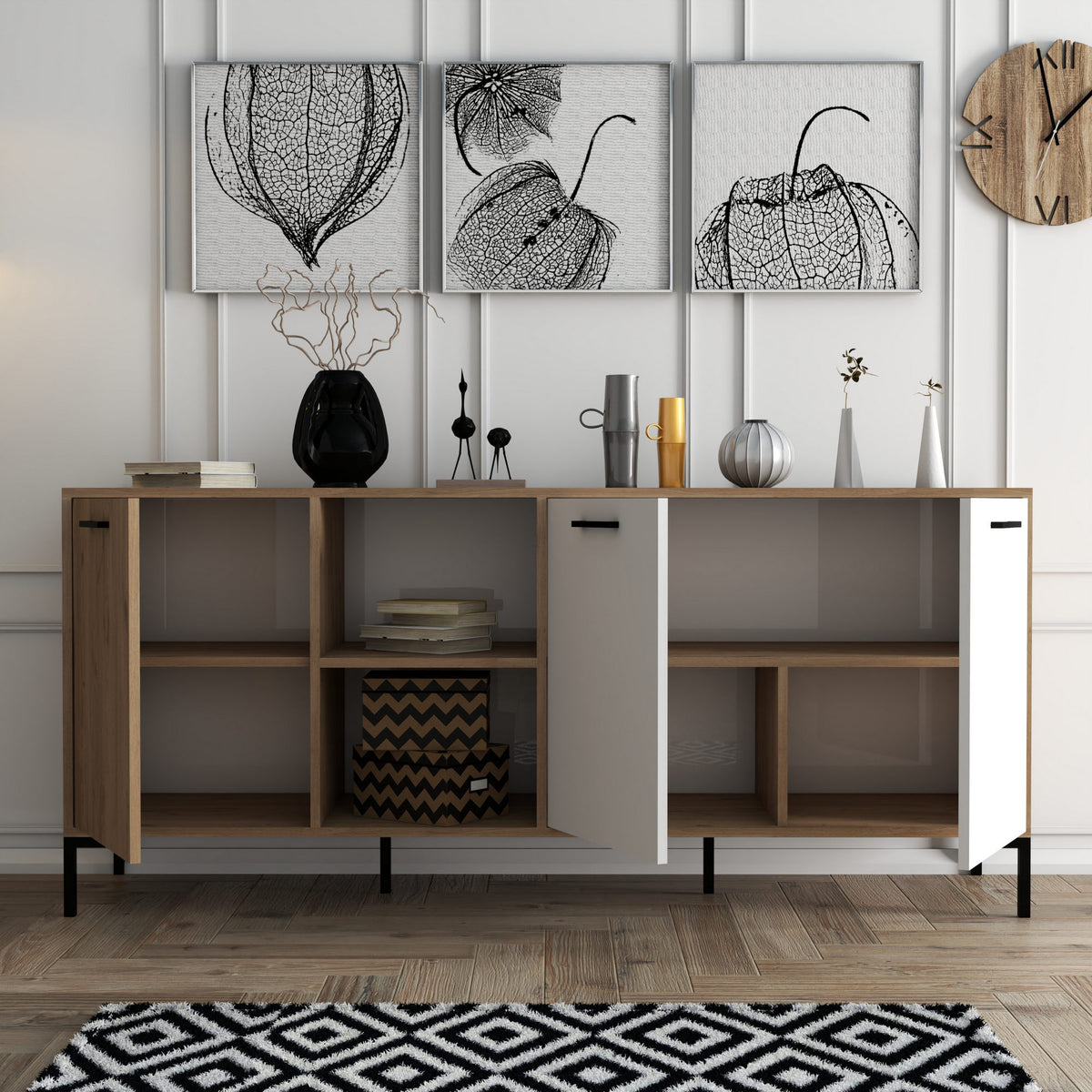 Κονσόλα Akoumia Με Ράφια Δρυς - Λευκό 180x45x80 εκ. Μελαμίνης