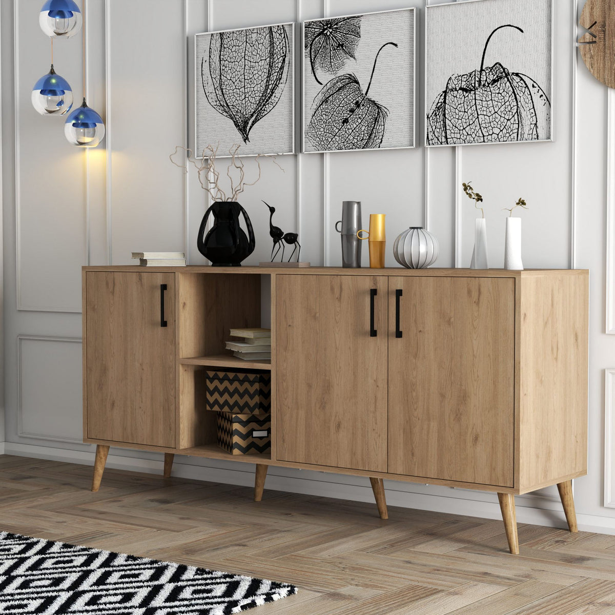 Κονσόλα Thirasia Με Ράφια Δρυς 180x45x80 εκ. Μελαμίνης