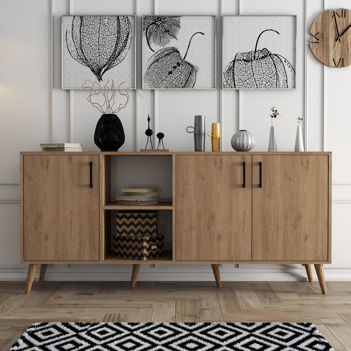 Κονσόλα Thirasia Με Ράφια Δρυς 180x45x80 εκ. Μελαμίνης