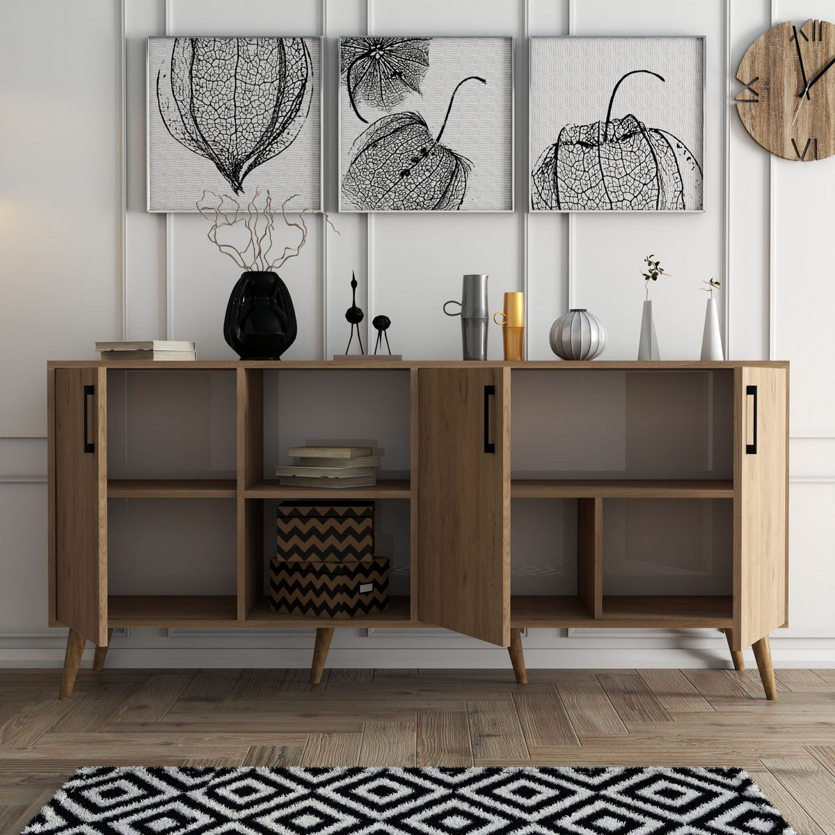 Κονσόλα Thirasia Με Ράφια Δρυς 180x45x80 εκ. Μελαμίνης