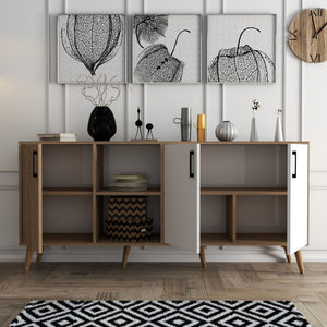 Κονσόλα Thirasia Με Ράφια Δρυς - Λευκό 180x45x80 εκ. Μελαμίνης