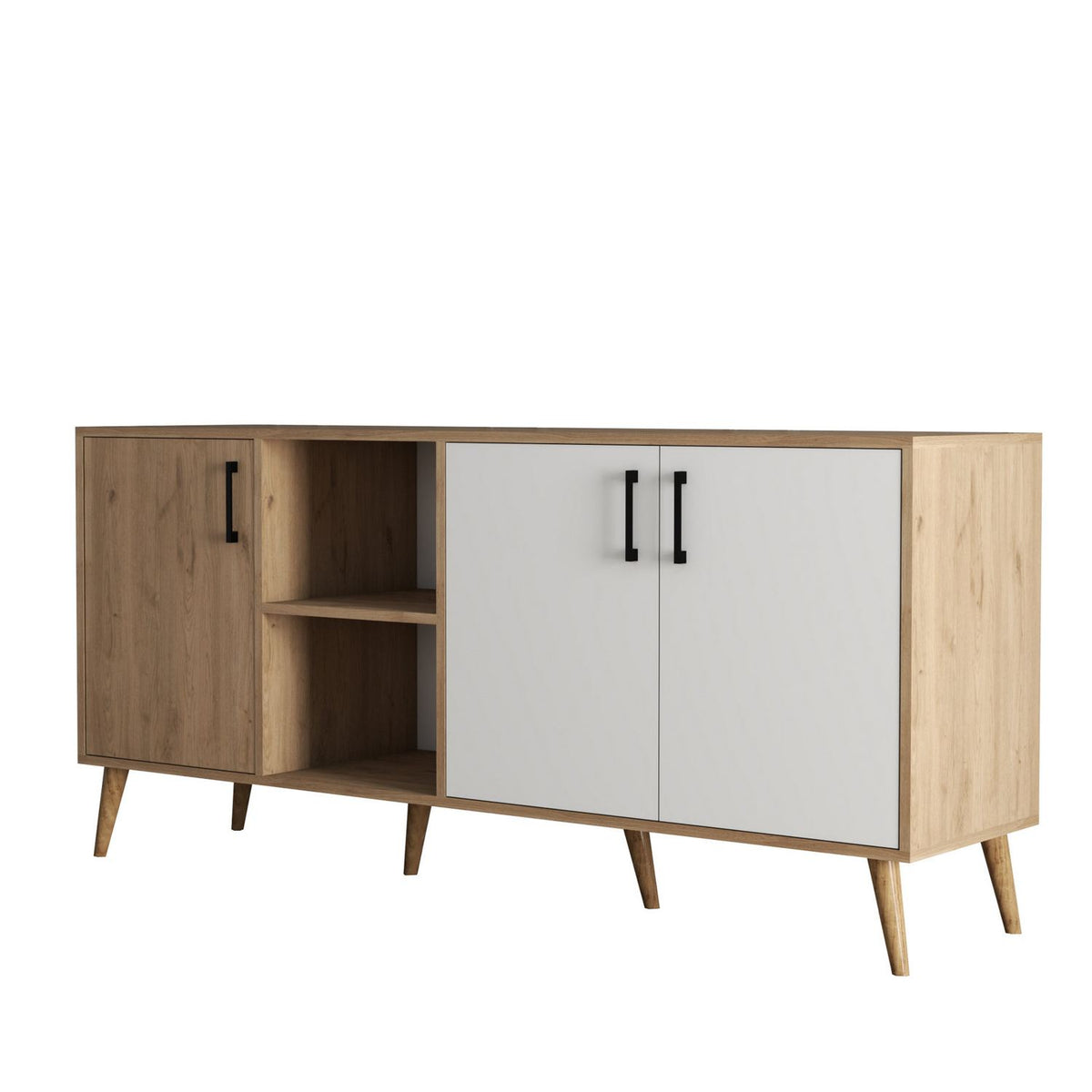 Κονσόλα Thirasia Με Ράφια Δρυς - Λευκό 180x45x80 εκ. Μελαμίνης
