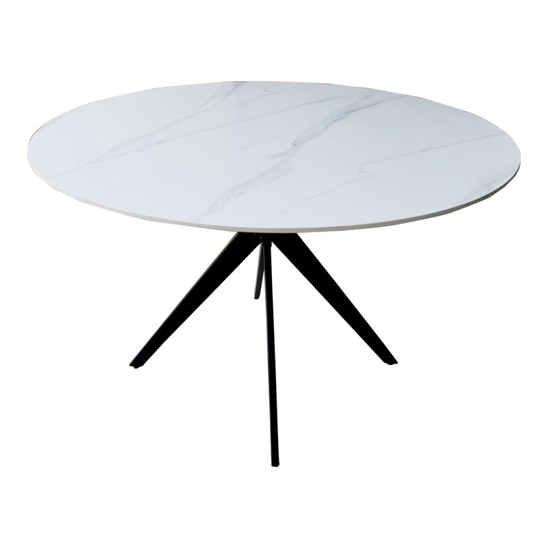 Τραπέζι Orbital  sintered stone λευκή όψη μαρμάρου με μαύρα μεταλλικά πόδια Φ120x76εκ