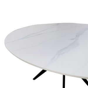 Τραπέζι Orbital  sintered stone λευκή όψη μαρμάρου με μαύρα μεταλλικά πόδια Φ120x76εκ