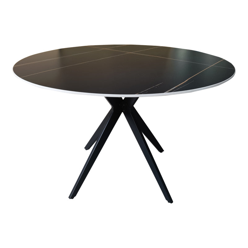 Τραπέζι Orbital  sintered stone μαύρη όψη μαρμάρου με μαύρα μεταλλικά πόδια Φ120x76εκ - Pakobazaar