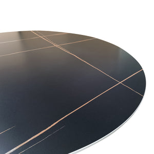 Τραπέζι Orbital  sintered stone μαύρη όψη μαρμάρου με μαύρα μεταλλικά πόδια Φ120x76εκ - Pakobazaar