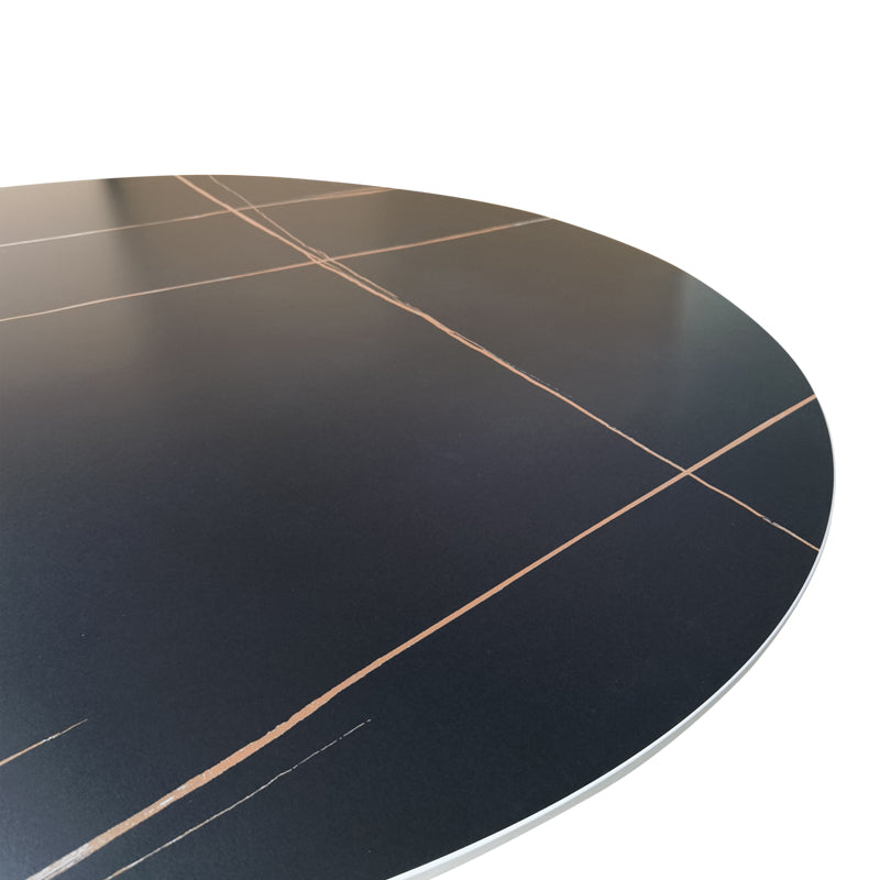 Τραπέζι Orbital  sintered stone μαύρη όψη μαρμάρου με μαύρα μεταλλικά πόδια Φ120x76εκ - Pakobazaar