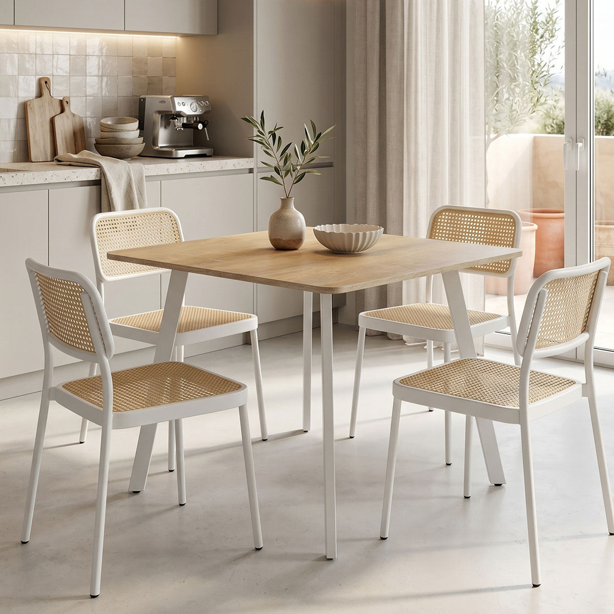Τραπέζι Squaro  sonoma mdf με λευκά μεταλλικά πόδια 80x80x75εκ - Pakobazaar