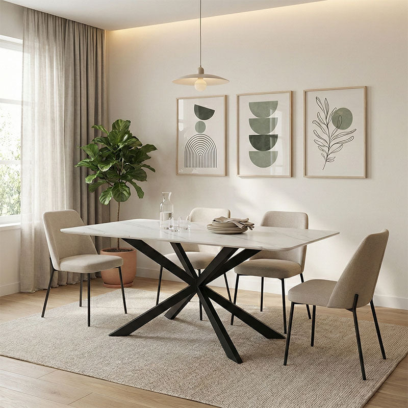Τραπέζι Mattias  sintered stone λευκη όψη μαρμάρου με μαύρα μεταλλικά πόδια 180x90x75εκ - Pakobazaar