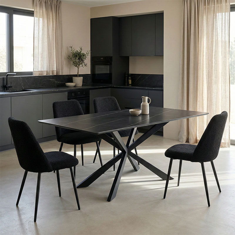 Τραπέζι Mattias  sintered stone μαύρη όψη μαρμάρου με μαύρα μεταλλικά πόδια 180x90x75εκ - Pakobazaar