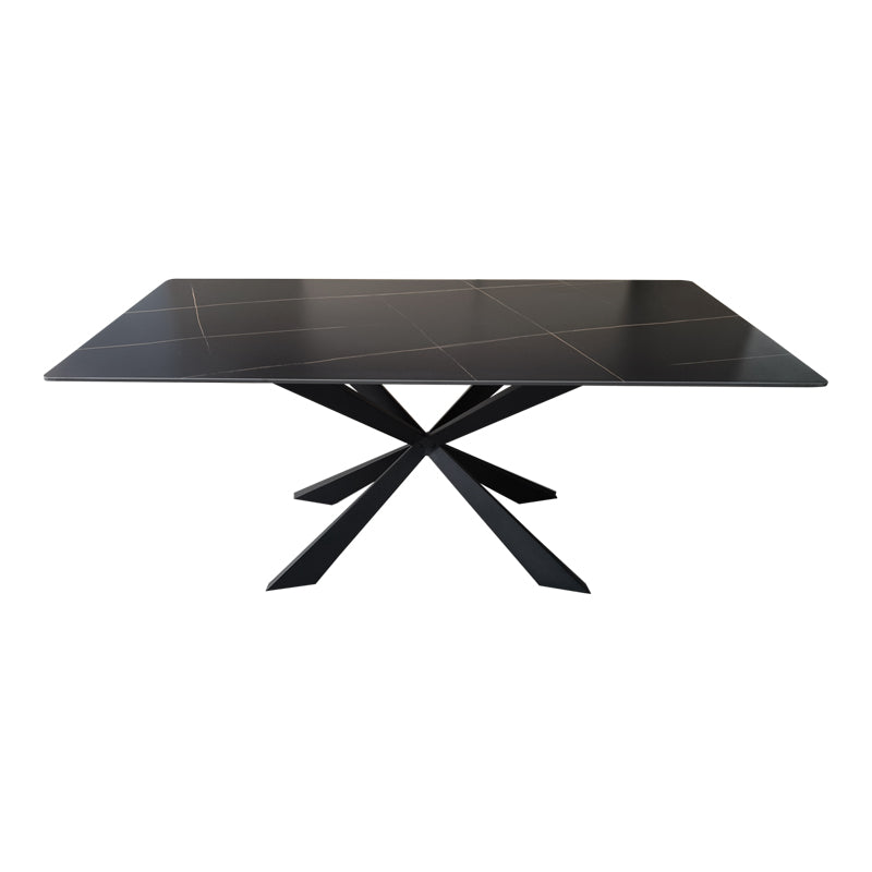 Τραπέζι Mattias  sintered stone μαύρη όψη μαρμάρου με μαύρα μεταλλικά πόδια 180x90x75εκ - Pakobazaar