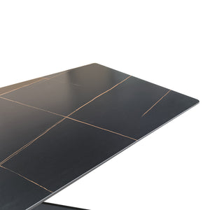 Τραπέζι Mattias  sintered stone μαύρη όψη μαρμάρου με μαύρα μεταλλικά πόδια 180x90x75εκ - Pakobazaar