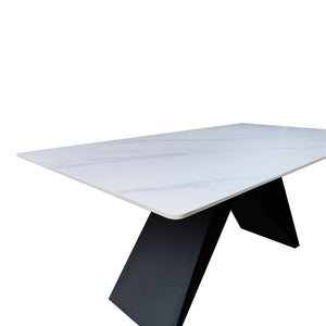 Τραπέζι Mapele  sintered stone λευκή όψη μαρμάρου με μαύρα μεταλλικά πόδια 180x90x75εκ - Pakobazaar