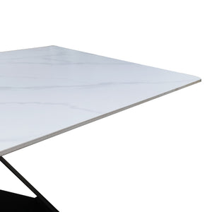 Τραπέζι Mapele  sintered stone λευκή όψη μαρμάρου με μαύρα μεταλλικά πόδια 180x90x75εκ - Pakobazaar