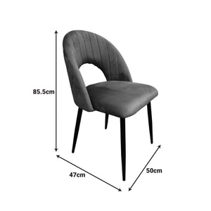 Καρέκλα Lovingo  βελούδο γκρι με μαύρα μεταλλικά πόδια 50x47x85.5εκ - Pakobazaar