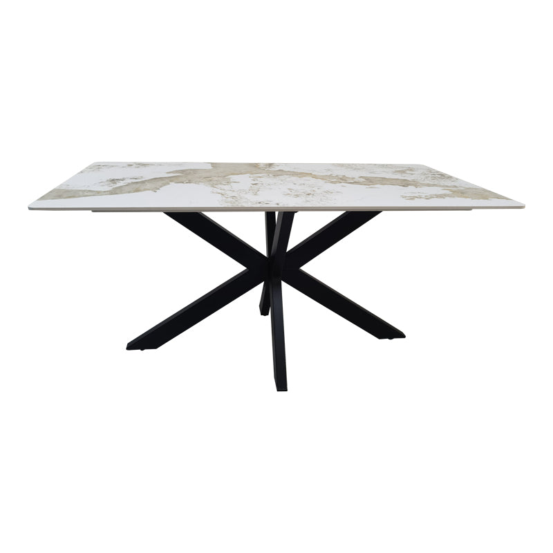 Τραπέζι Bethan  sintered stone-μέταλλο λευκό μαρμάρου-μαύρο 160x80x75εκ - Pakobazaar
