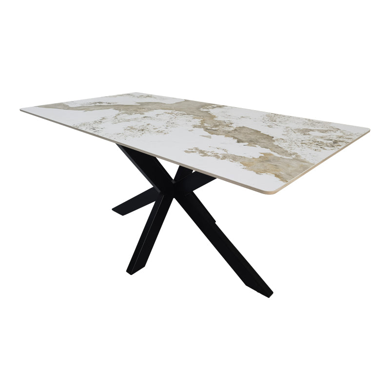 Τραπέζι Bethan  sintered stone-μέταλλο λευκό μαρμάρου-μαύρο 160x80x75εκ - Pakobazaar