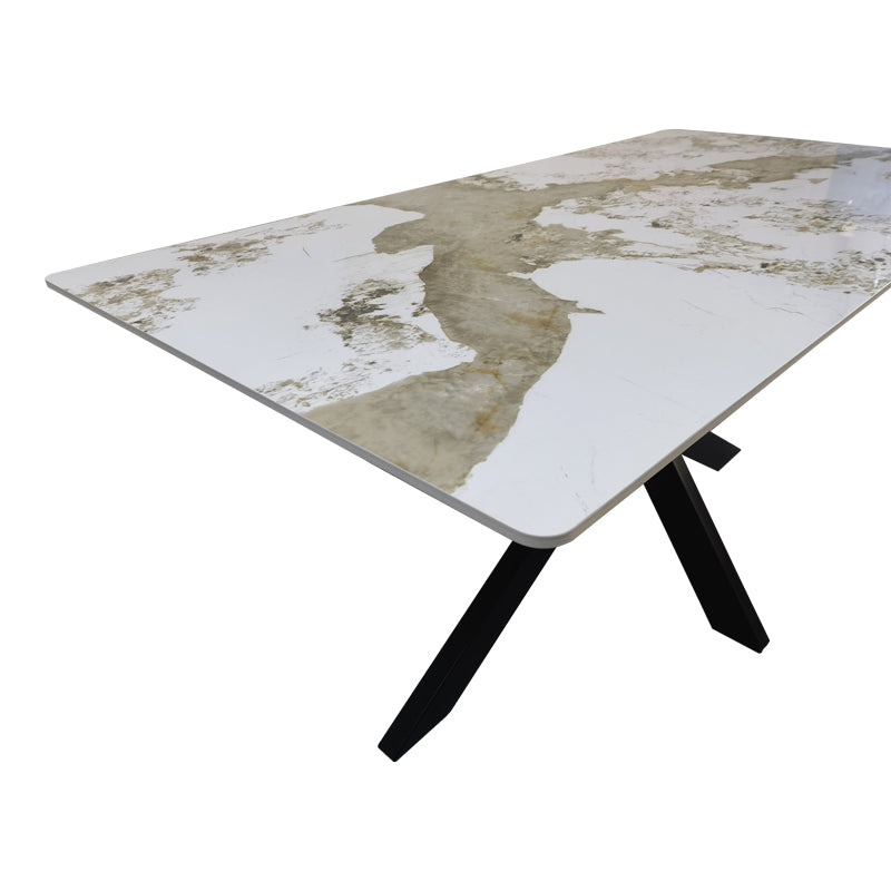 Τραπέζι Bethan  sintered stone-μέταλλο λευκό μαρμάρου-μαύρο 160x80x75εκ - Pakobazaar