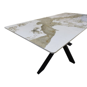 Τραπέζι Bethan  sintered stone-μέταλλο λευκό μαρμάρου-μαύρο 160x80x75εκ - Pakobazaar