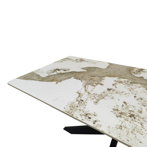 Τραπέζι Bethan  sintered stone-μέταλλο λευκό μαρμάρου-μαύρο 160x80x75εκ - Pakobazaar
