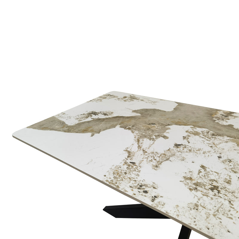 Τραπέζι Bethan  sintered stone-μέταλλο λευκό μαρμάρου-μαύρο 160x80x75εκ - Pakobazaar