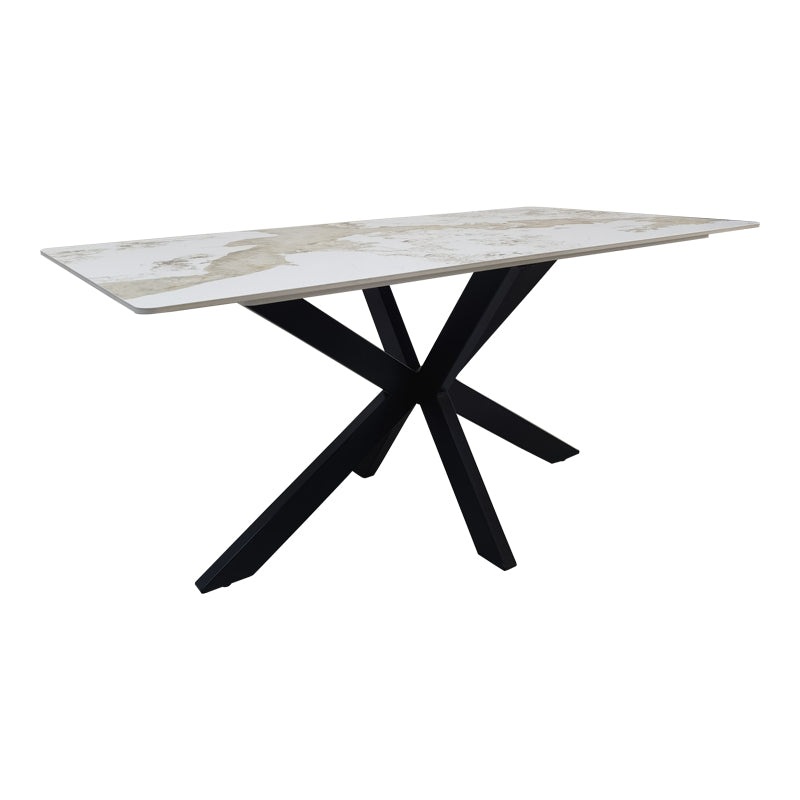Τραπέζι Bethan  sintered stone-μέταλλο λευκό μαρμάρου-μαύρο 160x80x75εκ - Pakobazaar