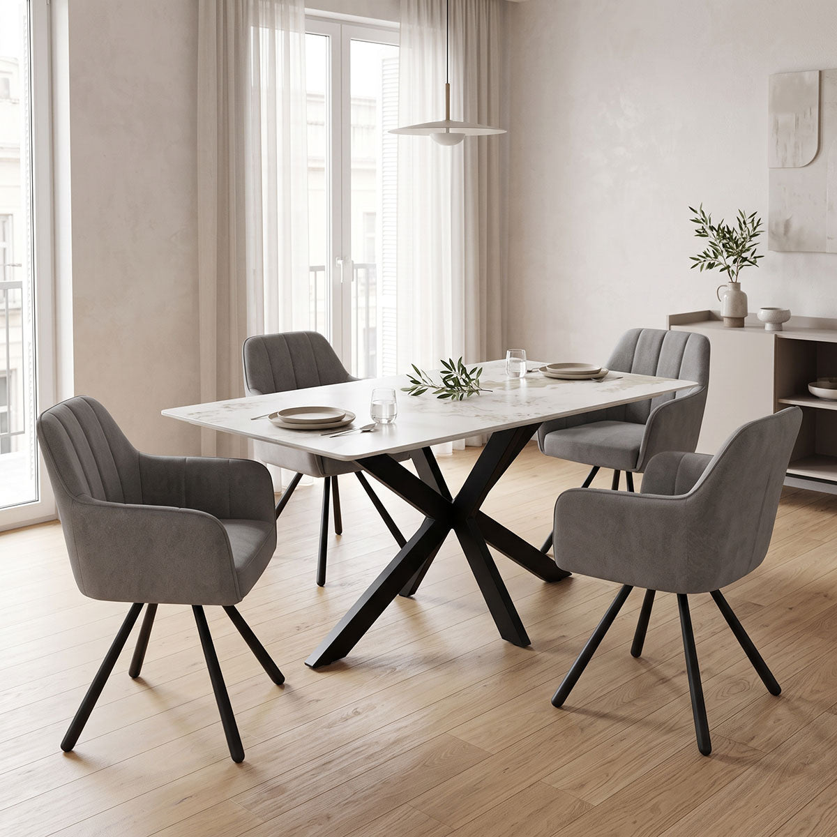 Τραπέζι Bethan  sintered stone-μέταλλο λευκό μαρμάρου-μαύρο 160x80x75εκ - Pakobazaar