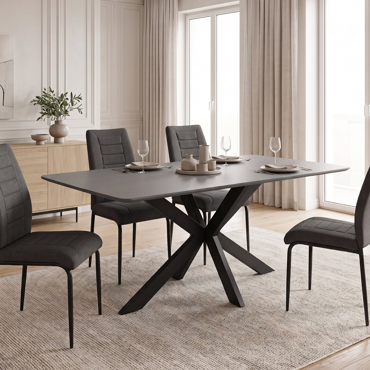 Τραπέζι Bethan  sintered stone-μέταλλο μαύρο μαρμάρου-μαύρο 160x80x75εκ - Pakobazaar