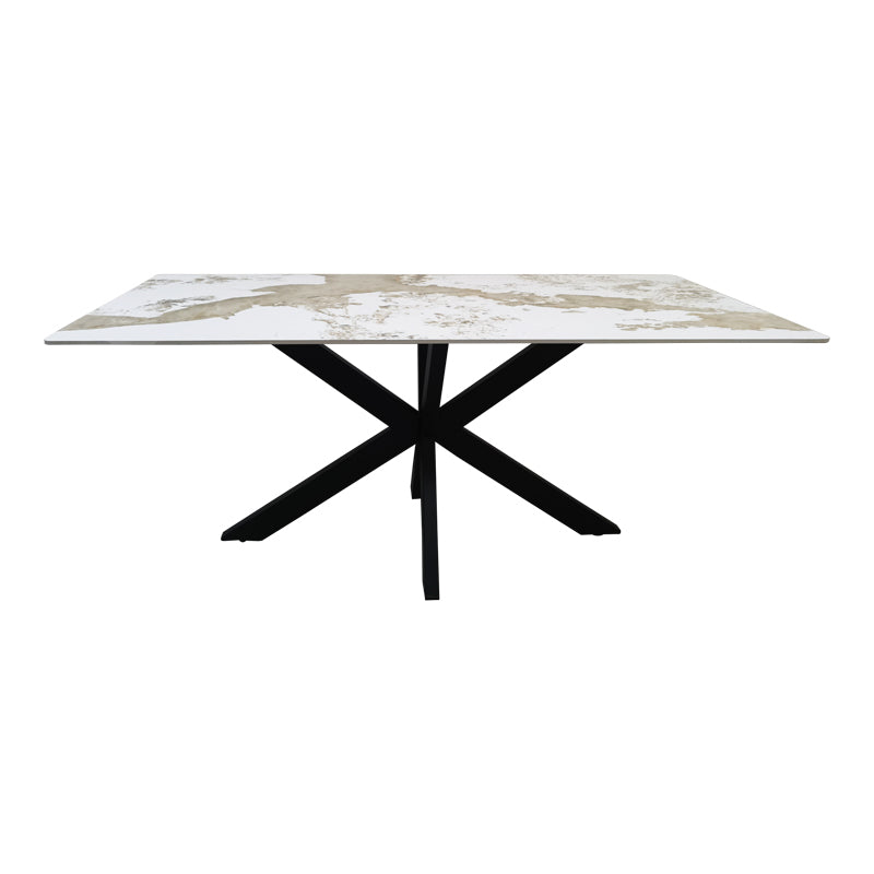 Τραπέζι Bethan  sintered stone-μέταλλο λευκό μαρμάρου-μαύρο 180x90x75εκ - Pakobazaar
