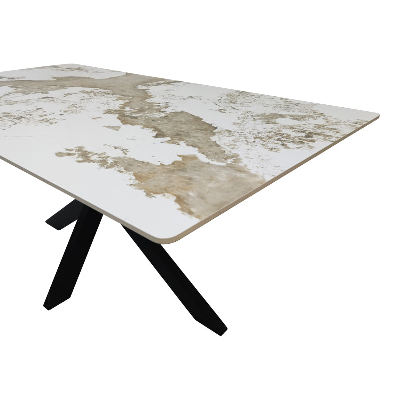 Τραπέζι Bethan  sintered stone-μέταλλο λευκό μαρμάρου-μαύρο 180x90x75εκ - Pakobazaar