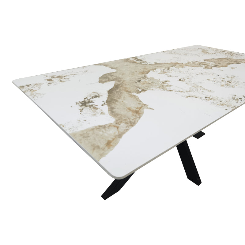 Τραπέζι Bethan  sintered stone-μέταλλο λευκό μαρμάρου-μαύρο 180x90x75εκ - Pakobazaar