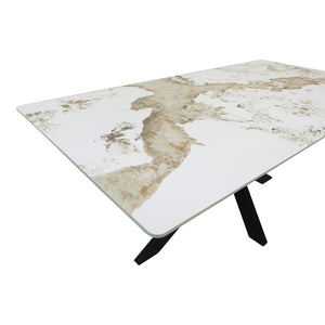 Τραπέζι Bethan  sintered stone-μέταλλο λευκό μαρμάρου-μαύρο 180x90x75εκ - Pakobazaar