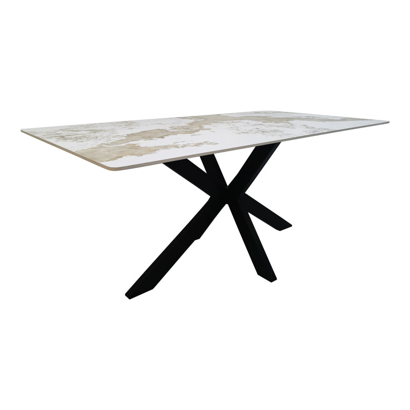 Τραπέζι Bethan  sintered stone-μέταλλο λευκό μαρμάρου-μαύρο 180x90x75εκ - Pakobazaar