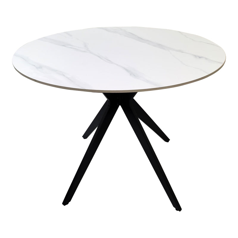 Τραπέζι Orbital  sintered stone λευκή ματ όψη μαρμάρου με μαύρο μεταλλικό πόδι Φ100x76εκ - Pakobazaar