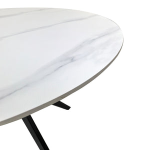 Τραπέζι Orbital  sintered stone λευκή ματ όψη μαρμάρου με μαύρο μεταλλικό πόδι Φ100x76εκ - Pakobazaar