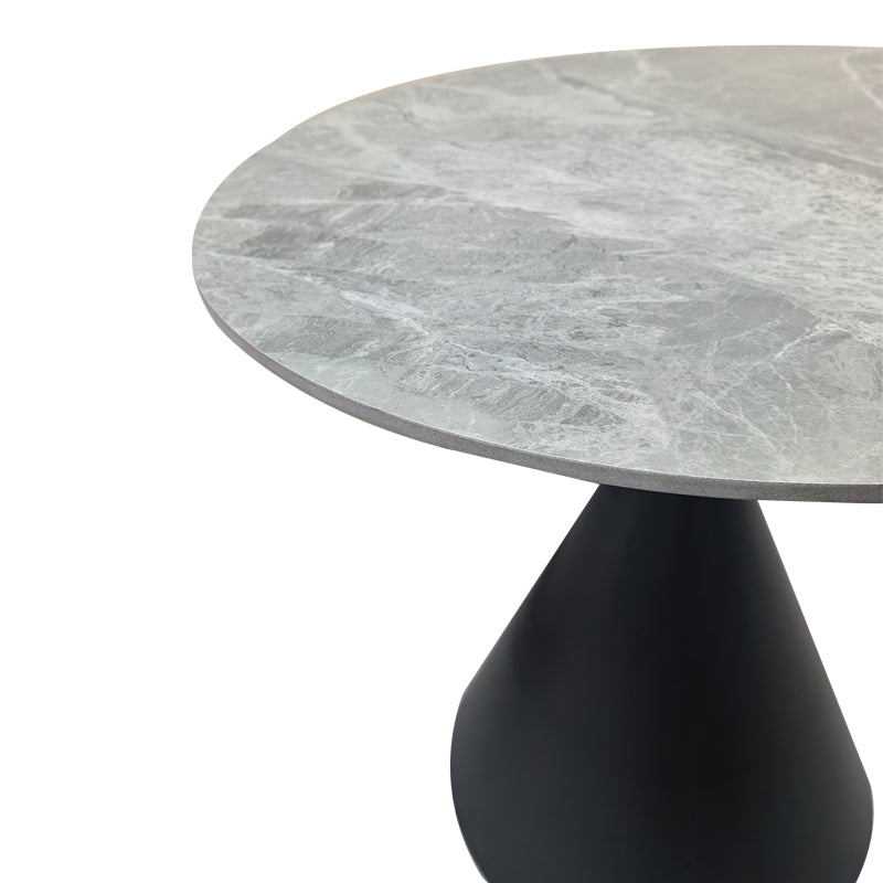 Τραπέζι Flenada  sintered stone σε γκρι όψη μαρμάρου με μαύρη μεταλλική βάση Φ80x76εκ