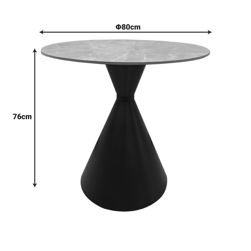 Τραπέζι Flenada  sintered stone σε γκρι όψη μαρμάρου με μαύρη μεταλλική βάση Φ80x76εκ