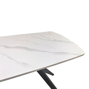 Τραπέζι Ezali  sintered stone λευκή ματ όψη μαρμάρου με μαύρο μεταλλικό πόδι 140x80x75εκ