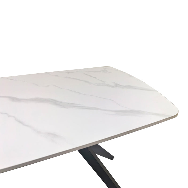 Τραπέζι Ezali  sintered stone λευκή ματ όψη μαρμάρου με μαύρο μεταλλικό πόδι 140x80x75εκ