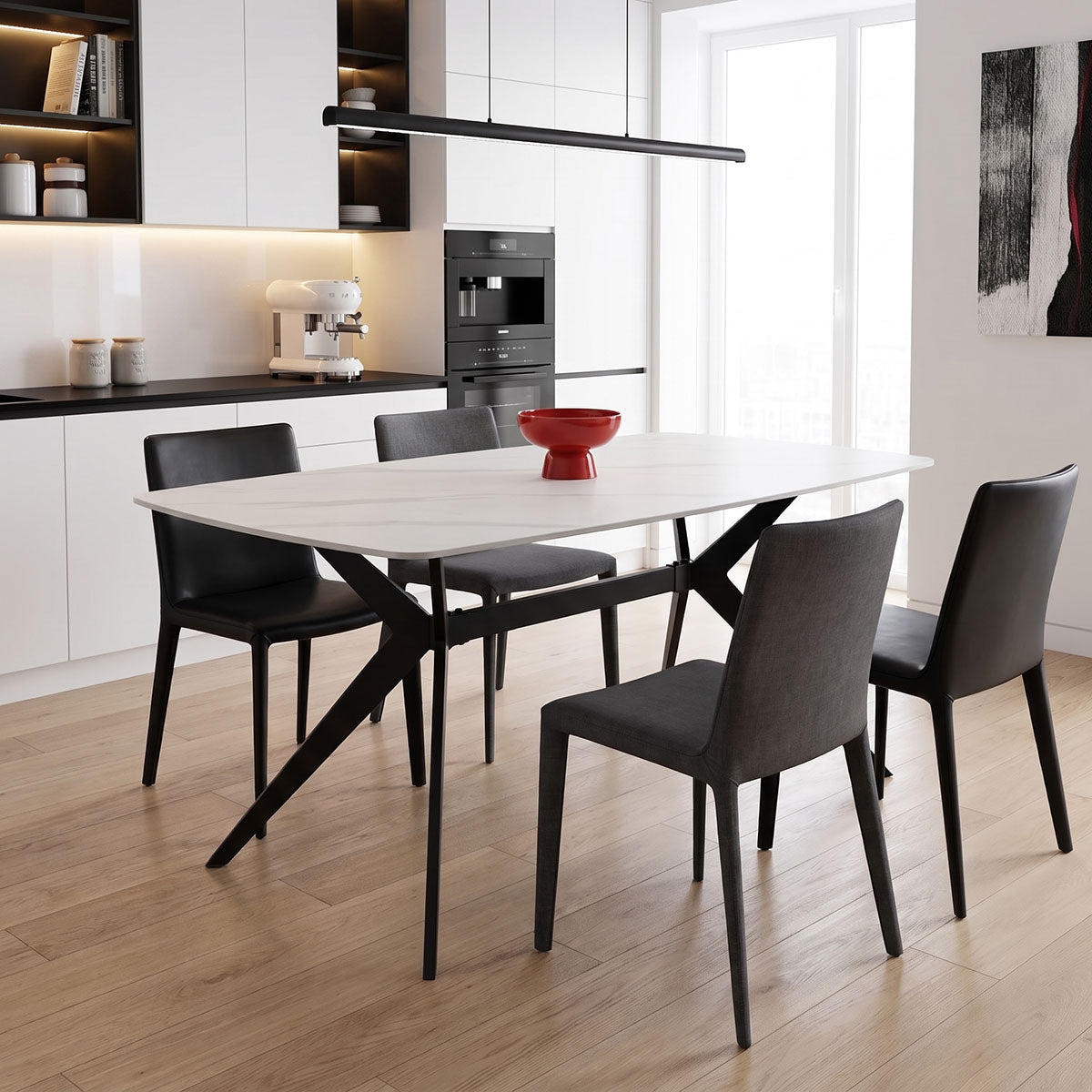 Τραπέζι Ezali  sintered stone λευκή ματ όψη μαρμάρου με μαύρο μεταλλικό πόδι 140x80x75εκ - Pakobazaar