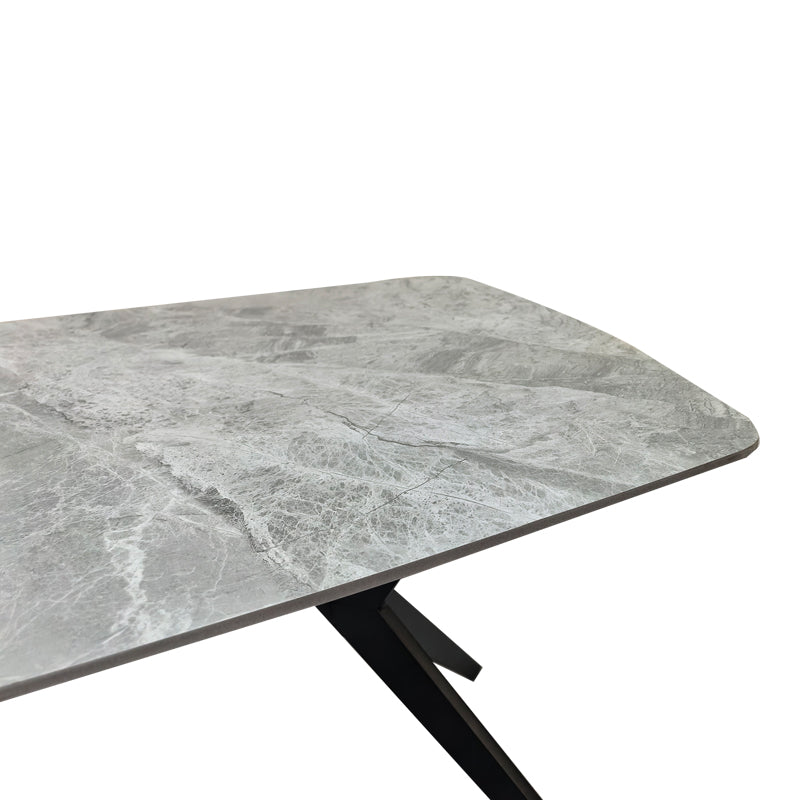 Τραπέζι Ezali  sintered stone γκρι όψη μαρμάρου με μαύρο μεταλλικό πόδι 140x80x75εκ - Pakobazaar