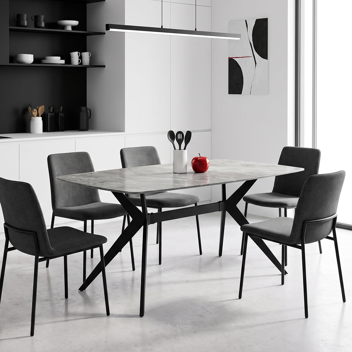 Τραπέζι Ezali  sintered stone γκρι όψη μαρμάρου με μαύρο μεταλλικό πόδι 140x80x75εκ - Pakobazaar