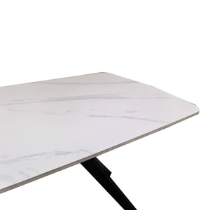 Τραπέζι Ezali  sintered stone λευκή ματ όψη μαρμάρου με μαύρο μεταλλικό πόδι 180x90x75εκ - Pakobazaar